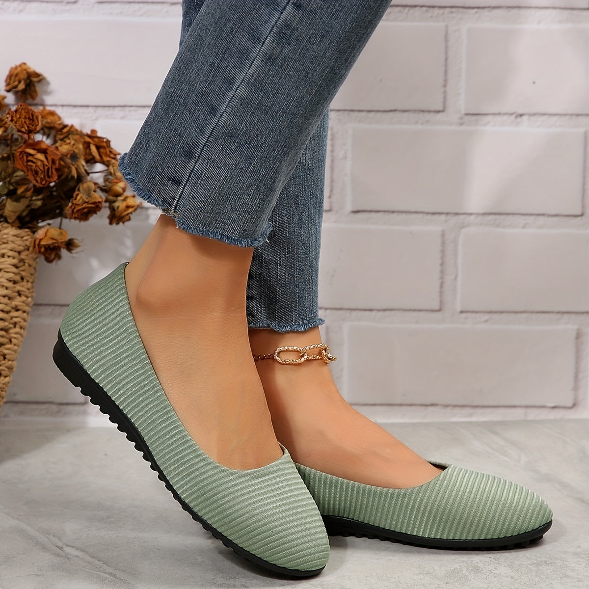Women's Striped Pattern Flat Shoes Casual Slip On Lightweight Dress Shoes