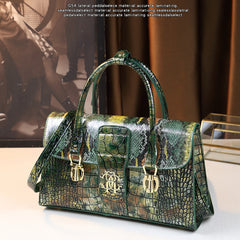 Stylish Green Women's Handbag Shoulder & Handbag Split Leather Magnetic Closure
