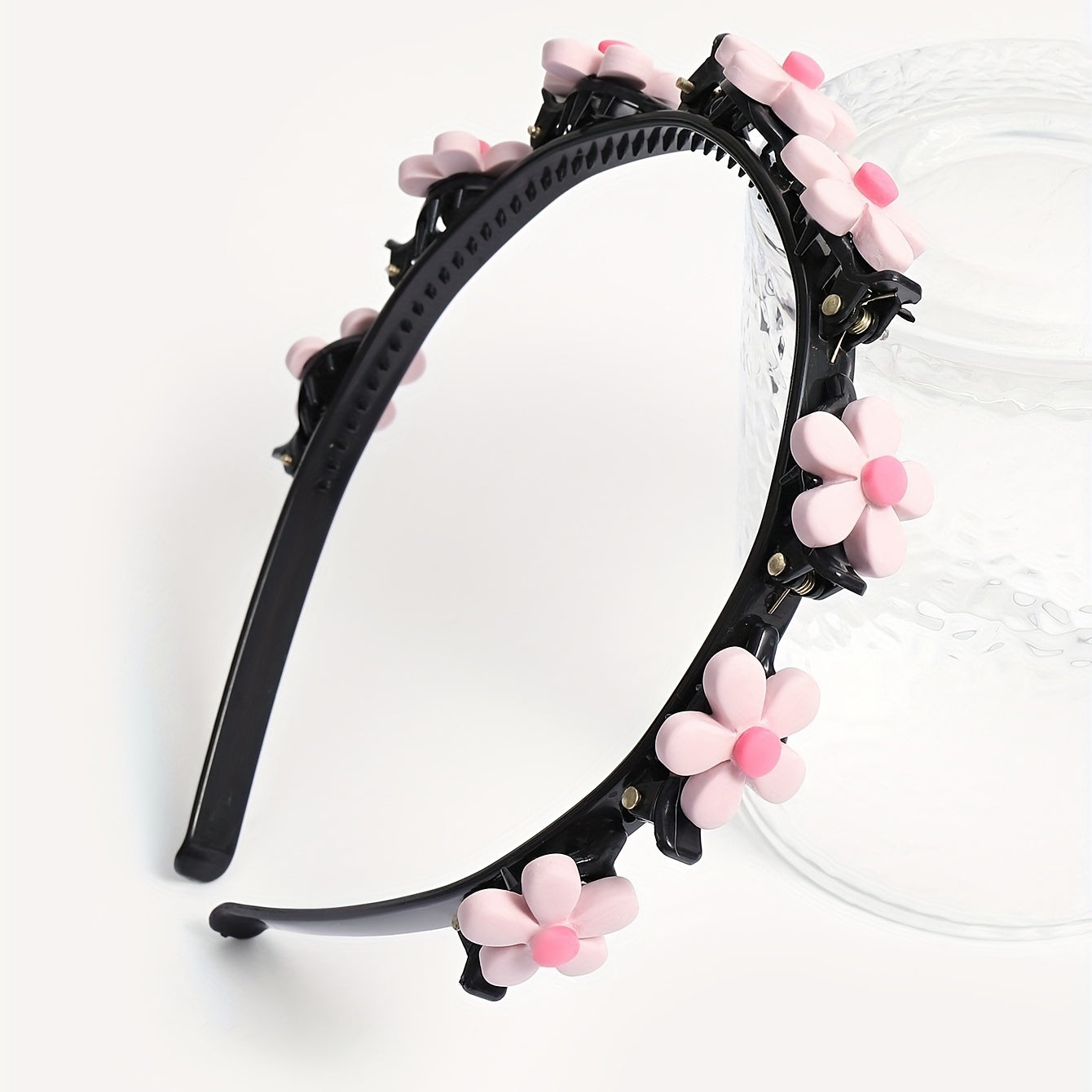 Pink Flower Hair Band With Hair Clip for Women Girls