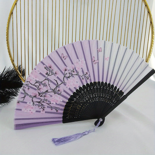 Chinese Style Wooden Folding Fan Floral Fan For Stage Performance