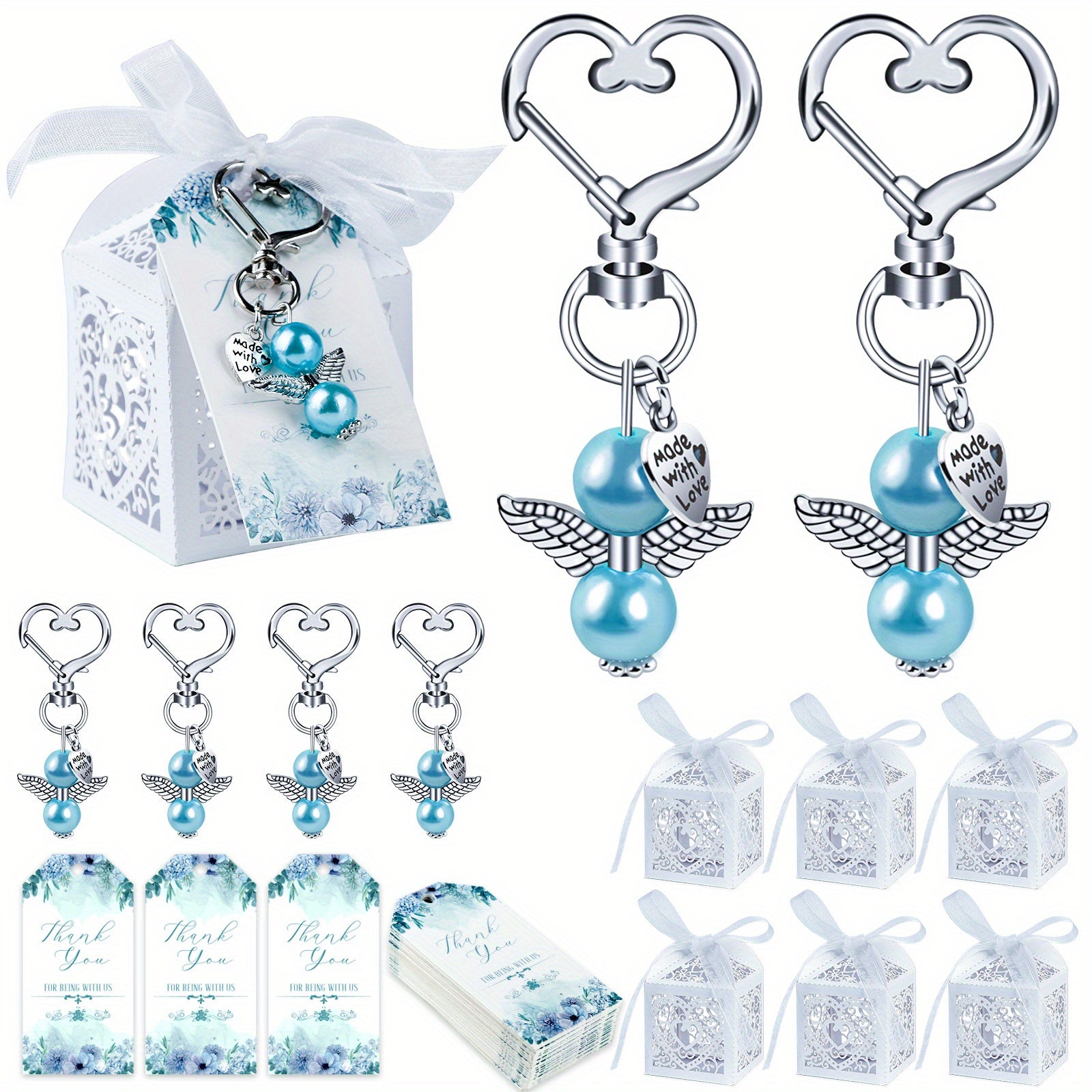 12pcs Angel Keychain Favors with Thank You Cards