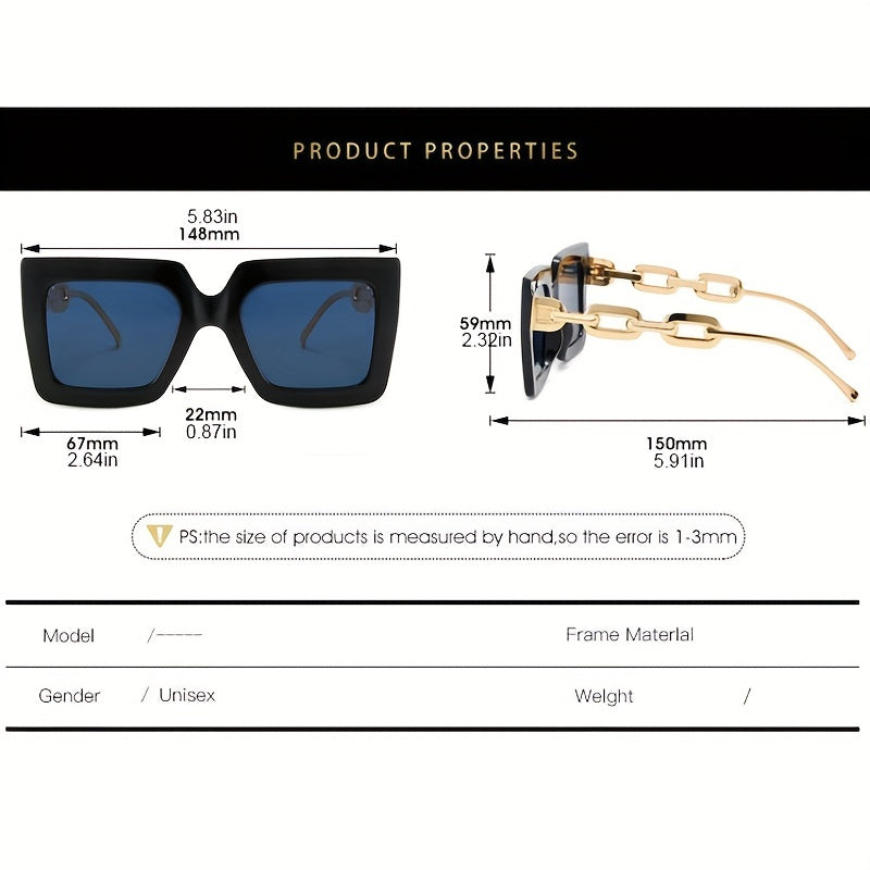 Oversized Square Sunglasses Y2K Block Chain Glasses UV400