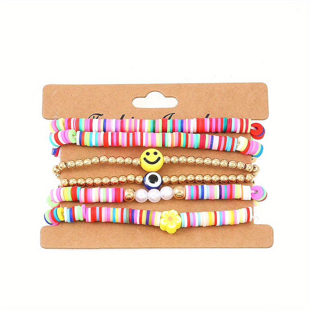 Colorful Soft Pottery Beaded Bracelet Stretch Stacking Bracelets For Girls