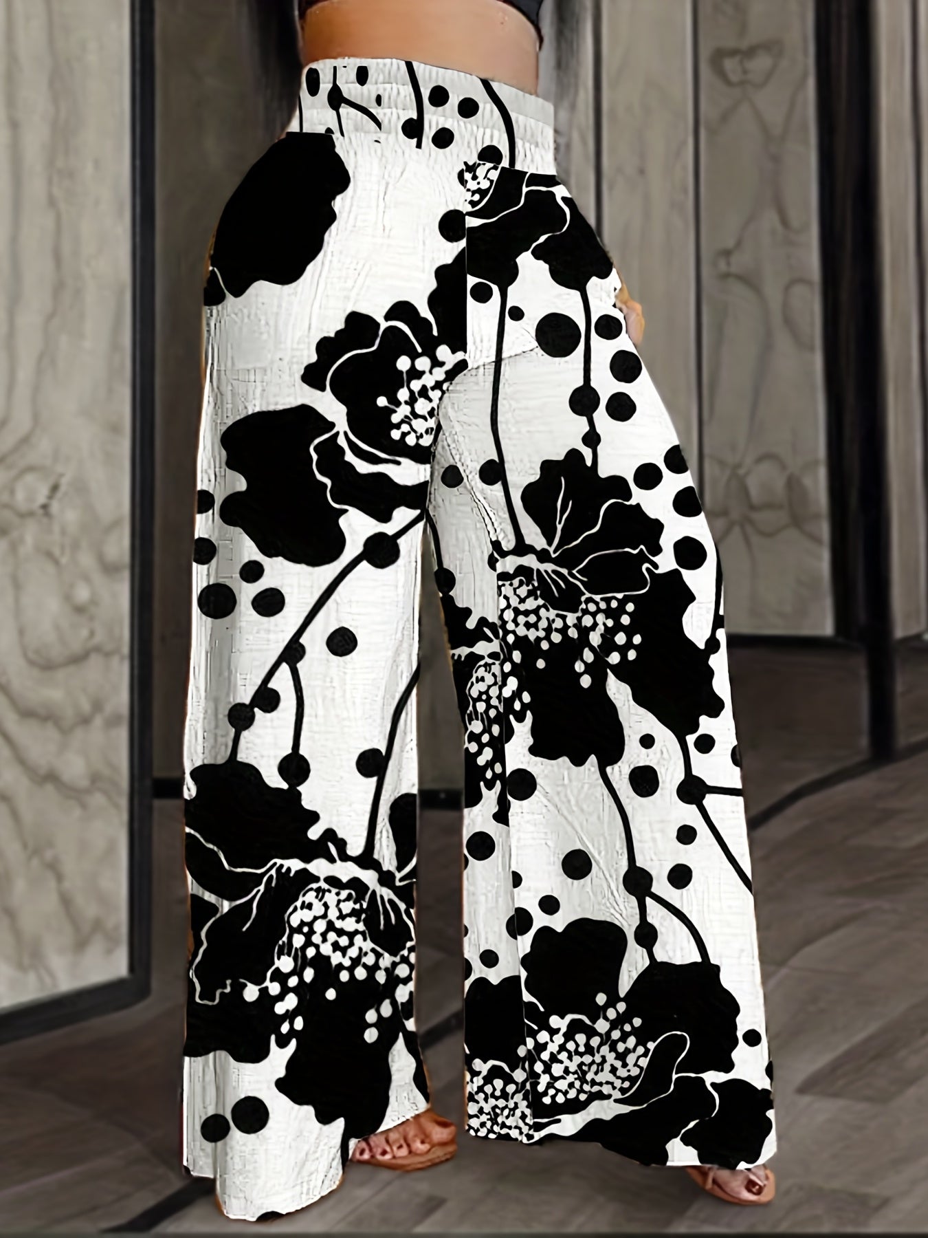  Abstract Figure Print High Waist Wide Leg Loose Pants