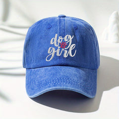 Dog Girl Embroidery Baseball Cap Washed Distressed Dad Hats