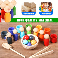 Wooden Rainbow Ball Matching and Sorting Game - Educational Preschool Toy