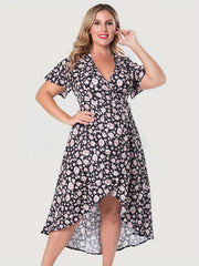 Floral Print Short Sleeve V Neck Layered Maxi Dress