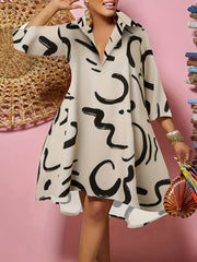  Geometric Print V Neck Midi Dress Women's Plus Slight Stretch