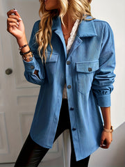 Solid Shacket Jacket Casual Button Front Long Sleeve Outerwear