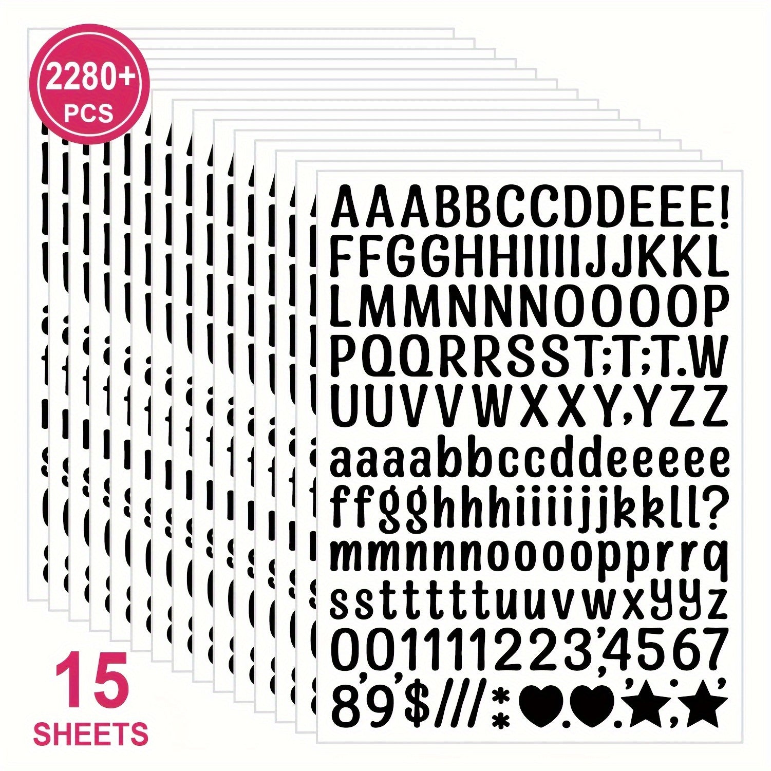 15 Sheets 2280 Count Reusable Multicolor Letters & Numbers Stickers