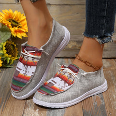 Geometric Print Canvas Low Top Lace Up Flat Casual Shoes