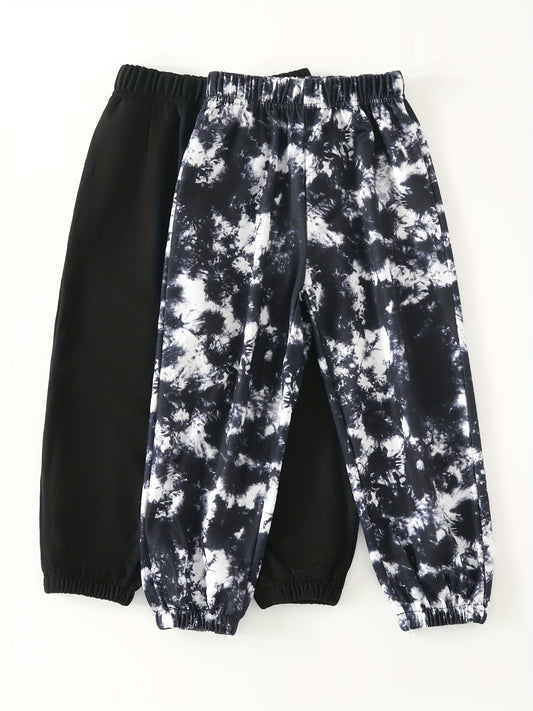 2pcs Boys Tie Dye Solid Long Pants for Spring/Autumn