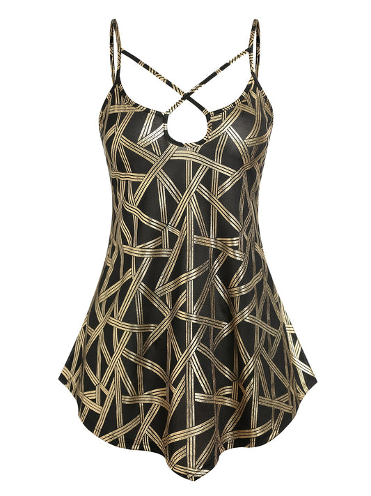  Geometric Print Cross Neck Cami Top