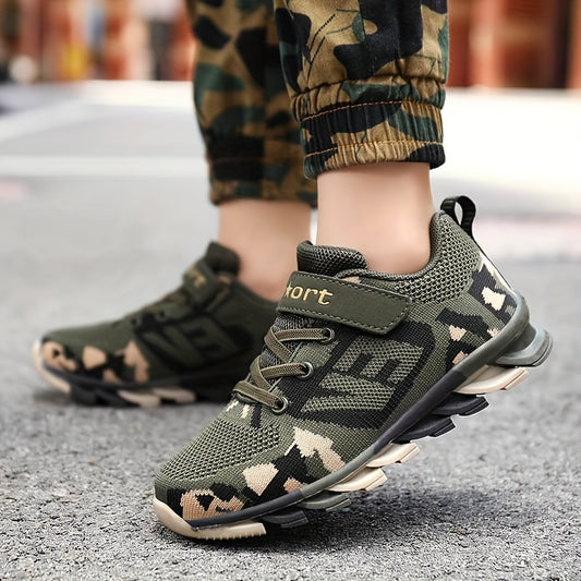 Kid's Camouflage Sneakers, Breathable with Shock Absorption, Soft Sole