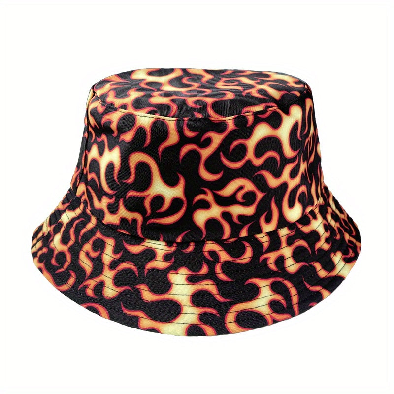 Yellow Flame Print Bucket Hat Reversible Unisex Hip Hop Basin Hat