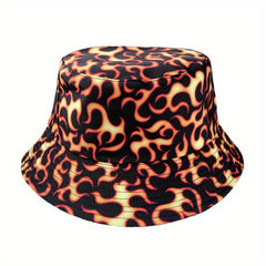 Yellow Flame Print Bucket Hat Reversible Unisex Hip Hop Basin Hat
