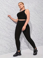  Plain Honeycomb Pattern Tank Crop Top & Leggings Sports Outfit Set