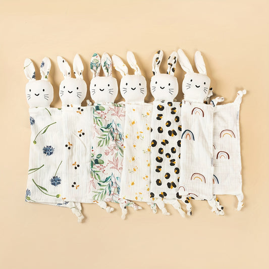 Baby Cotton Gauze Bib Rabbit Ear Doll 6-12 Months Sleeping Blanket