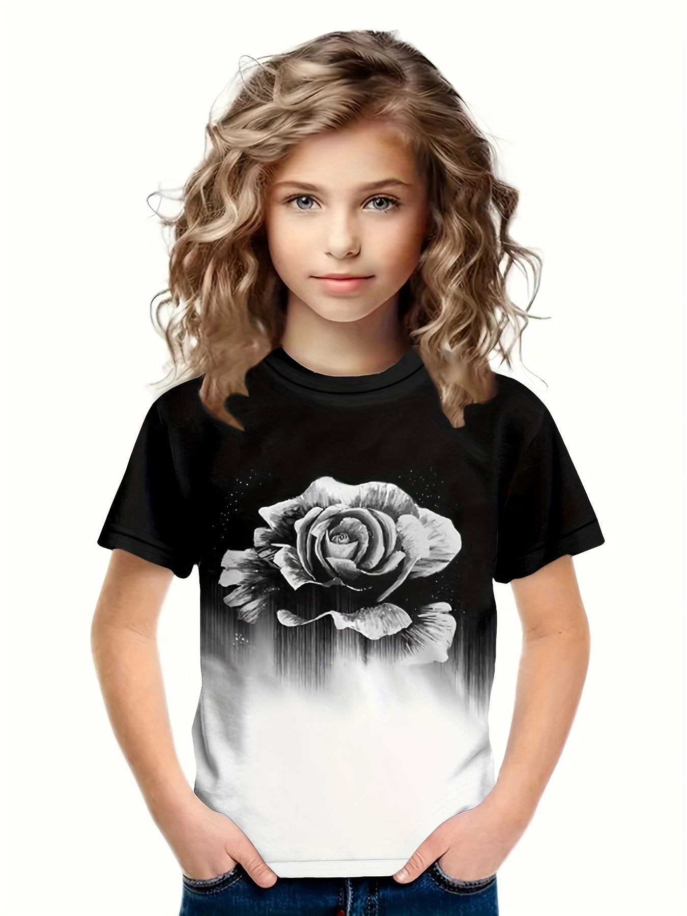 Breathable Flower Print Short Sleeve T shirt Girls Spring Summer Gift