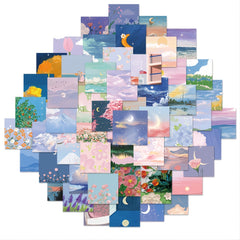56 Pcs Scenic Paint Sticker Girls Wallet Decor Waterproof Sticker