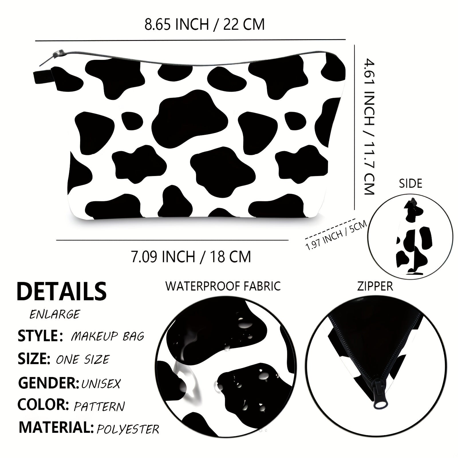 Cow Print Makeup Bag Travel Cosmetic Organizer Clutch Toiletry Storage