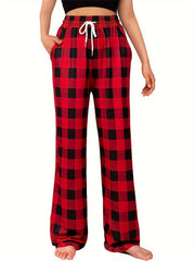  Plaid Print Drawstring Casual Pants with Pockets