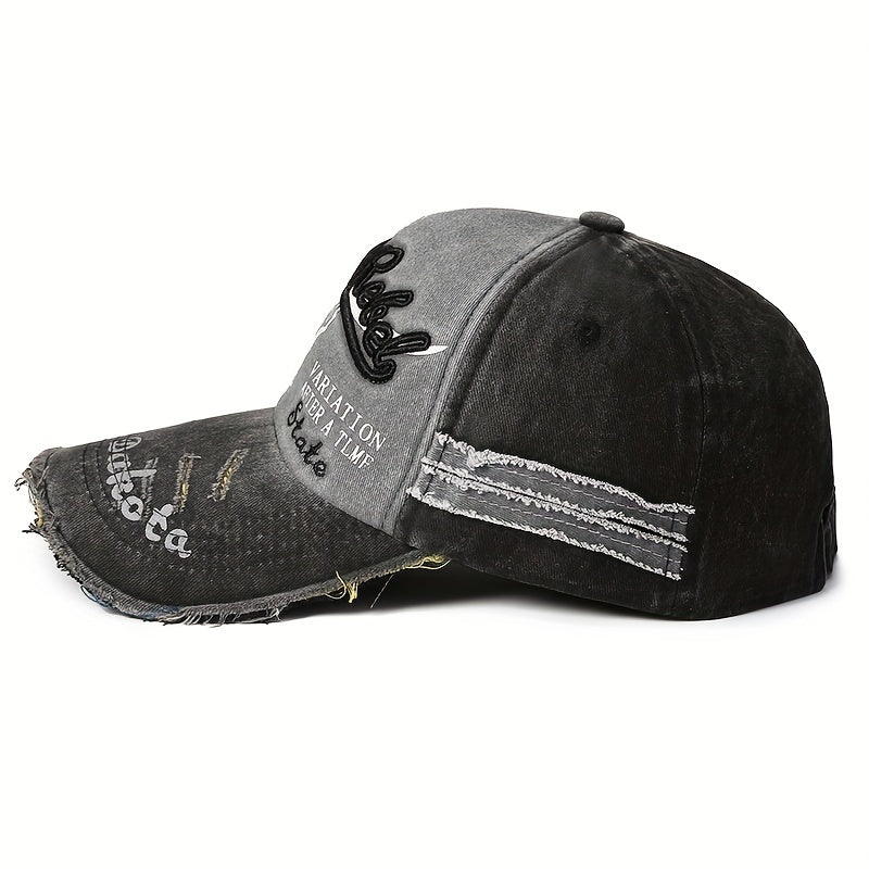 Ripped Letter Embroidery Baseball Cap Vintage Washed Distressed Cotton Dad Hats