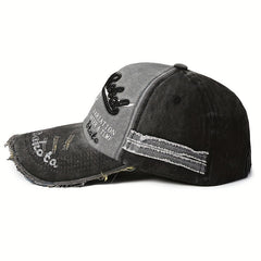 Ripped Letter Embroidery Baseball Cap Vintage Washed Distressed Cotton Dad Hats