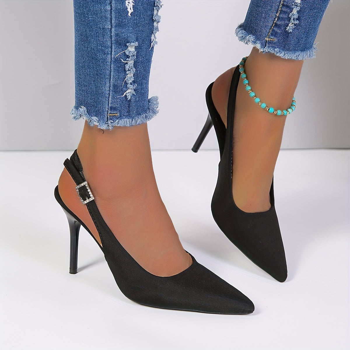 Women's Stiletto Heels Slingback Pumps Buckle Strap - Point Toe