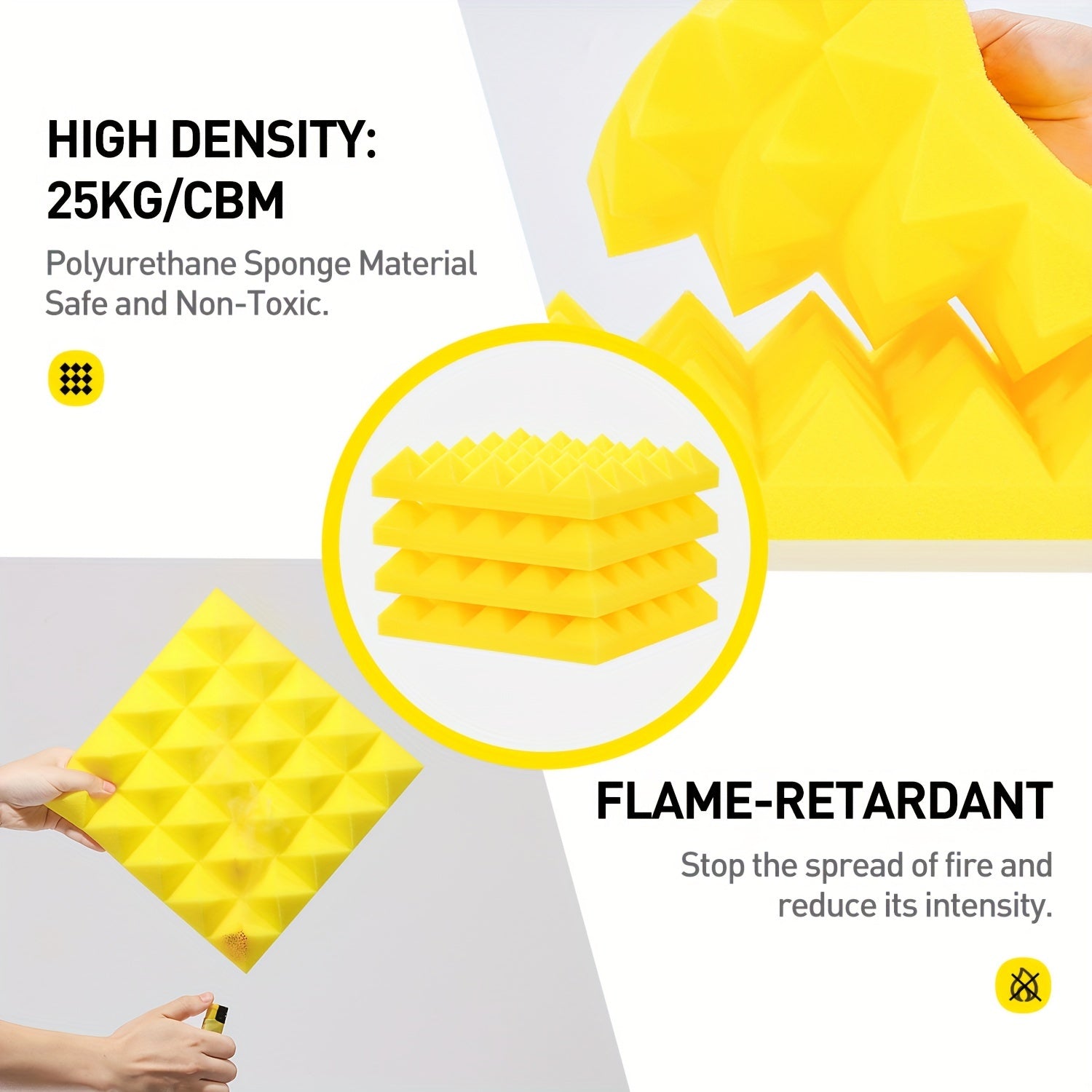 24pcs Yellow Pyramid Sound Absorbing Cotton for Recording Room