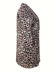  Leopard Print Long Sleeve Lapel Collar Blazer