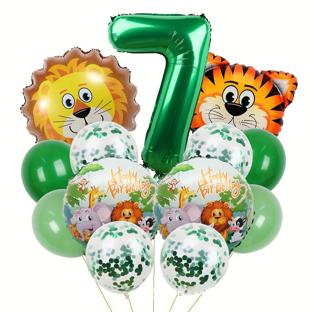 13pcs Jungle Wildlife Balloon Set for Boys' Birthday & Baby Showers