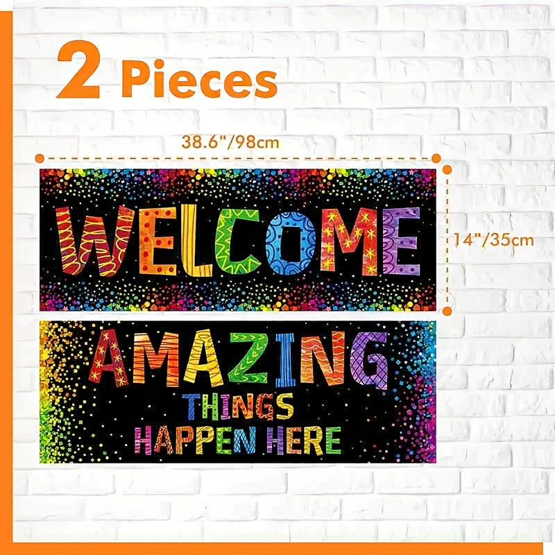 2pcs Confetti Classroom Banner Posters Bulletin Board Decoration