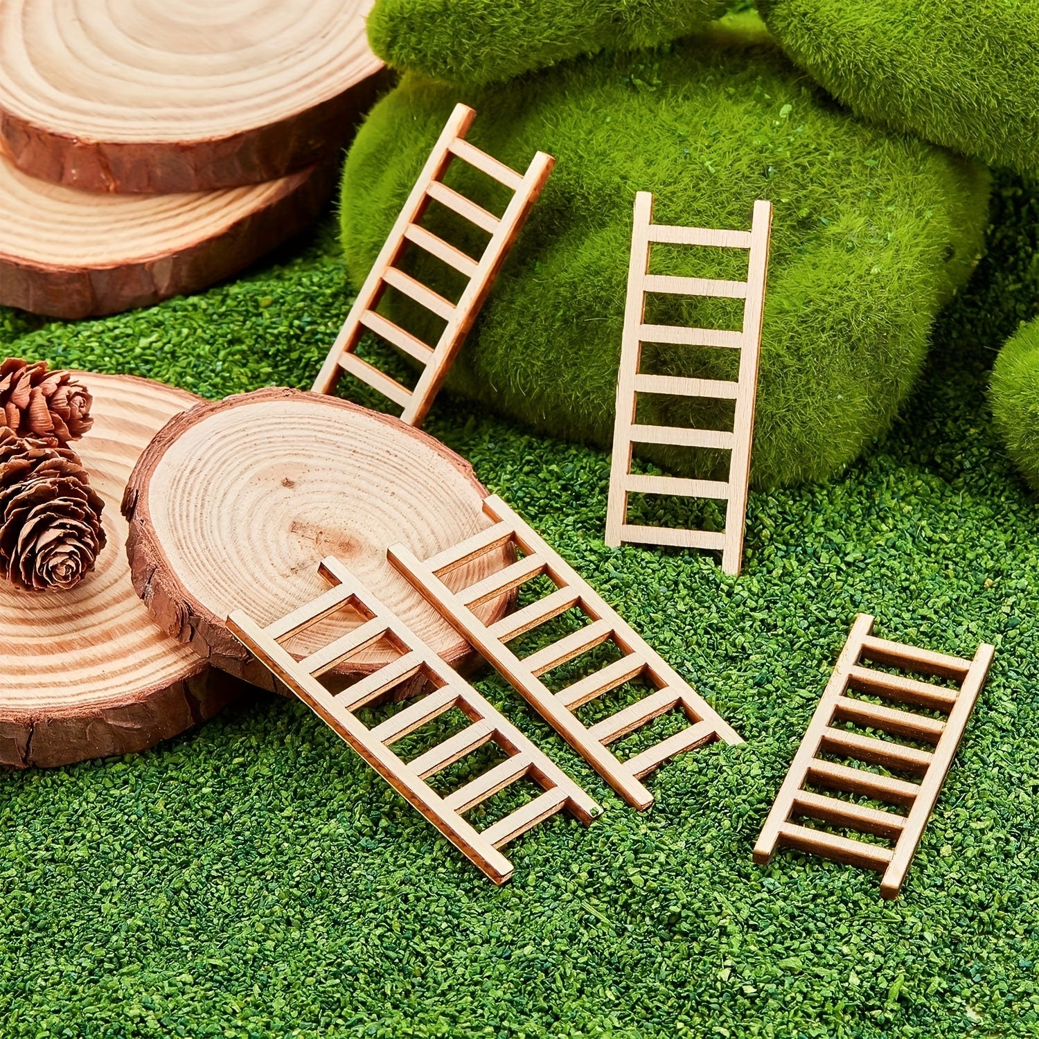 10pcs Mini Wooden Ladder Fairy Garden Dollhouse Decor DIY Craft Accessory