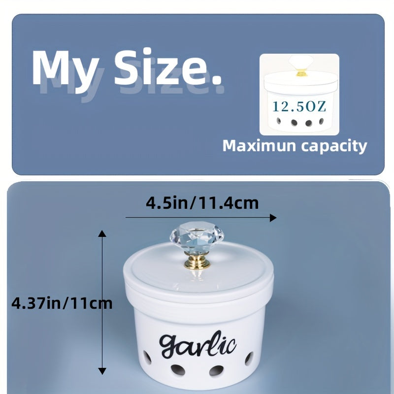 Ceramic Garlic Crisper With Lid 12.5 Oz - Garlic Saver Container