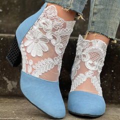 Women's Embroidered Decor Heels Back Zipper Shoes