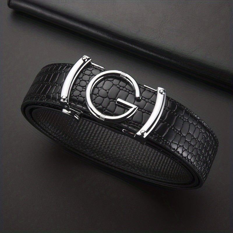 Crocodile Pattern Leather Belt Cowhide Belt Sliding Buckle