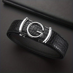 Crocodile Pattern Leather Belt Cowhide Belt Sliding Buckle