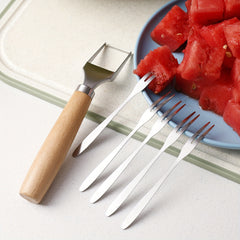 6pcs Watermelon Slicer Set with 5 Forks - Stainless Steel Cutter and Divider