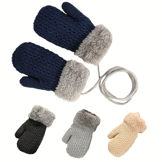 Kids Warm Knitted Gloves Double Layer Padded Thick Winter Outdoor Gloves