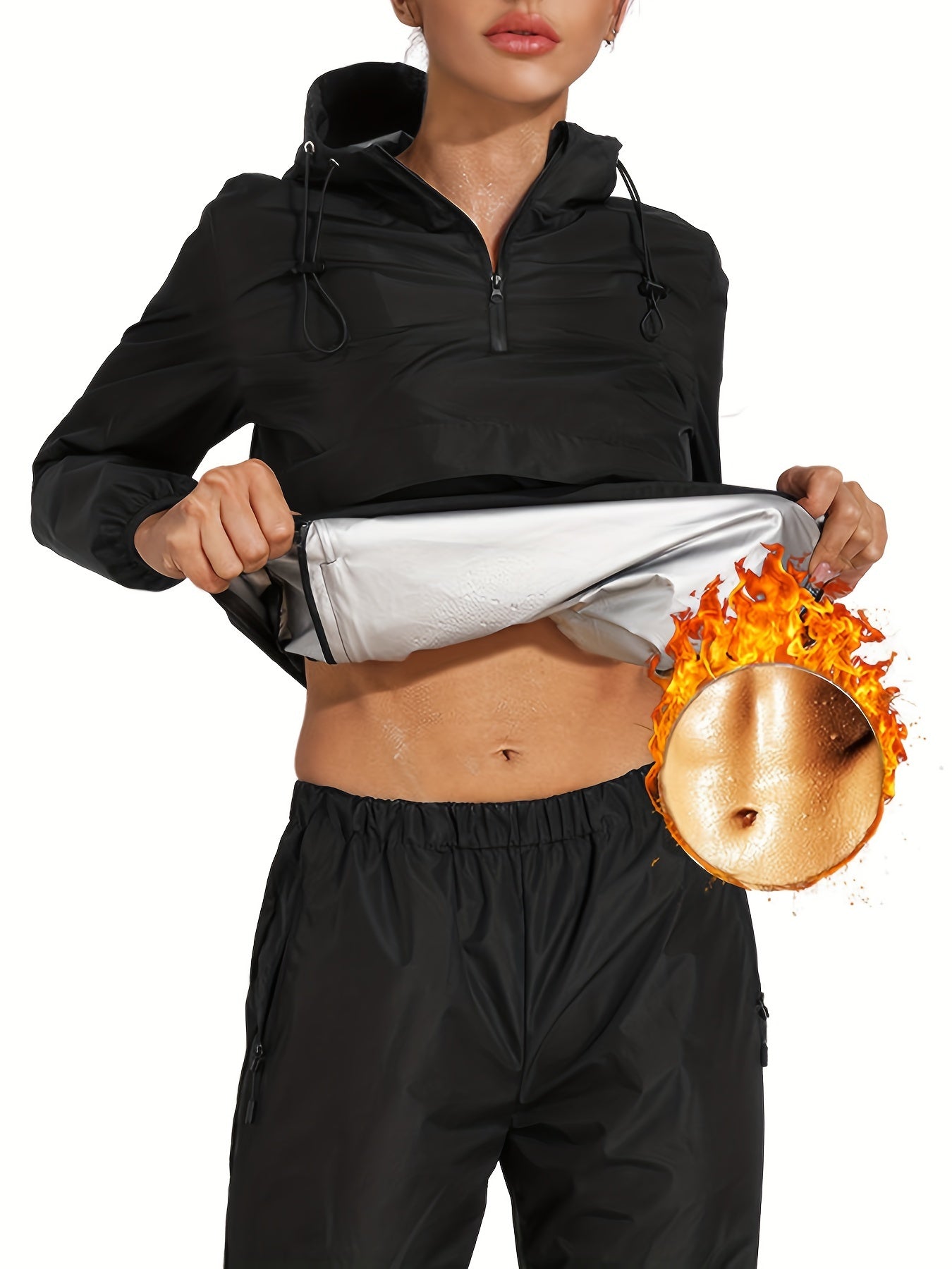 Sauna Suit Half Zipper Hooded Top & Weight Loss Sweat Pants Women's Activewear