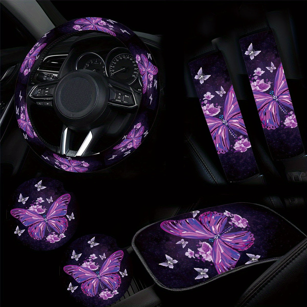 Flower Butterfly Print Car Coasters Anti Slip Cup Pad Interior Supplies