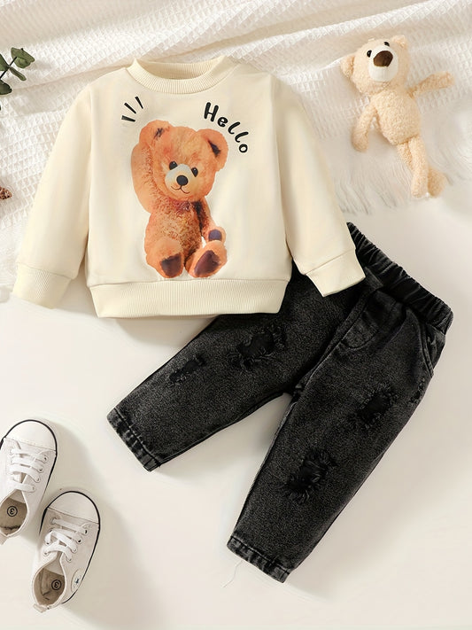 Baby Boys Bear Print Sweatshirt And Jeans Set