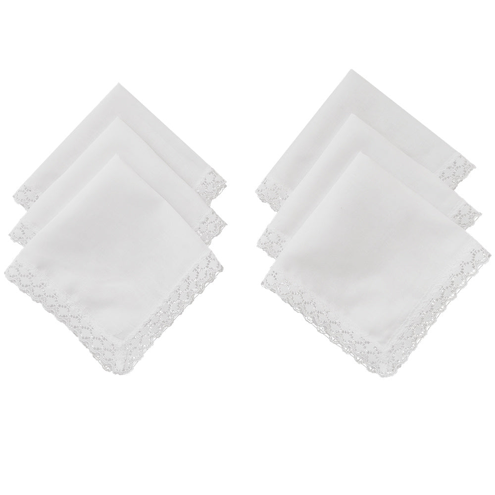 6pcs Lace Trim Handkerchief Set Women's Wedding DIY Decoration