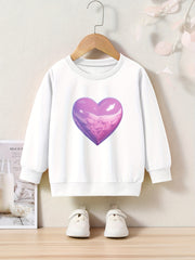 Cartoon Cloud Heart Print Girls Sweatshirt Crew Neck Tops