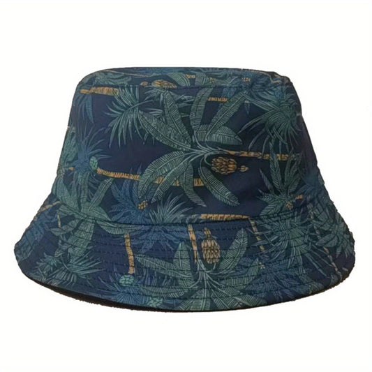 Tropical Basho Print Bucket Hat Reversible Couple Basin Hat