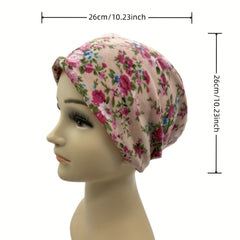 Floral Print Lightweight Beanie Elastic Skull Hat Women Turban Cap