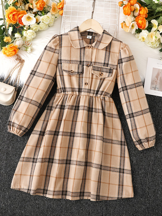 Girls Long Sleeve Lapel Dress with Dress Pattern