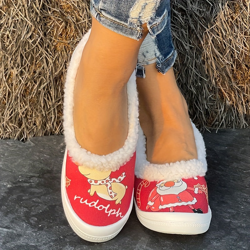 Santa Claus & Pet Dog Pattern Slip-On Shoes for Women