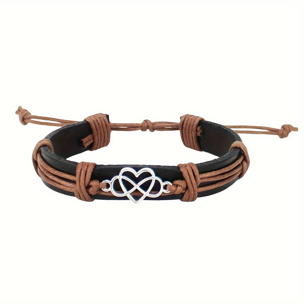 Adjustable Leather Braided Couples Bracelet Set - 2pcs Heart Shaped